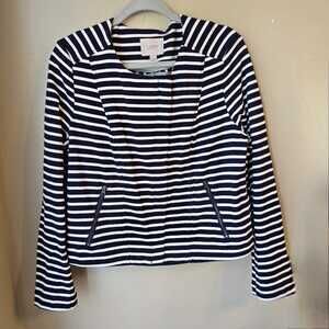 Loft Striped Jacket Size 12 Navy White Cotton Zip Up Coastal Nautical Preppy